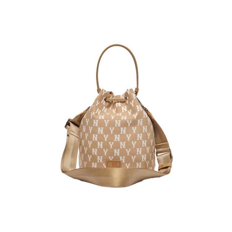 MLB Monogram Series Ny Yankees Vintage Floral Print Letter Logo Polyester Bucket Bag Unisex bags Khaki 3ABMS012N-50BGD
