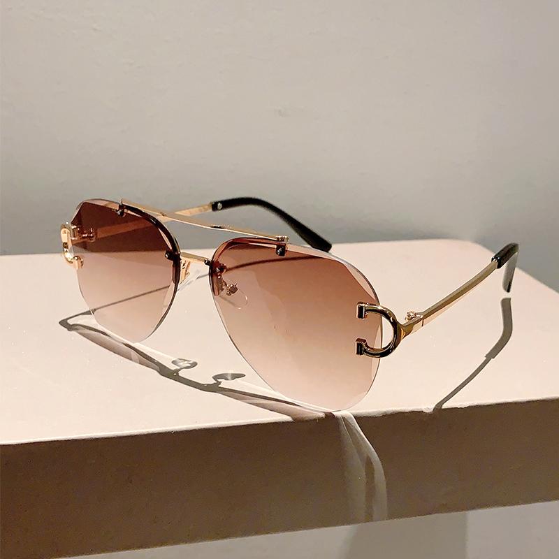 Vintage Rimless Sunglasses Men Classic Double Bridge Pilot Gradient Sun Glasses Women Stylish Trendy Brand Design Shades