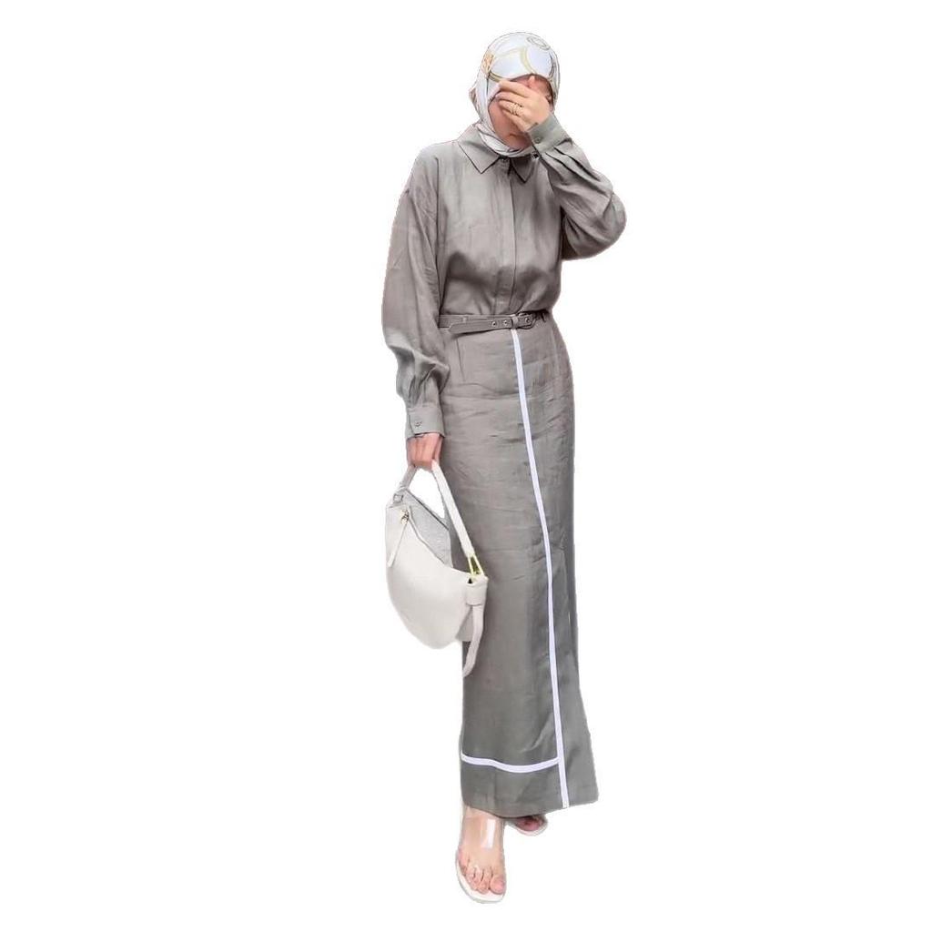 2025 European & American Women's Long Sleeve Slit Dress with Shirt Collar