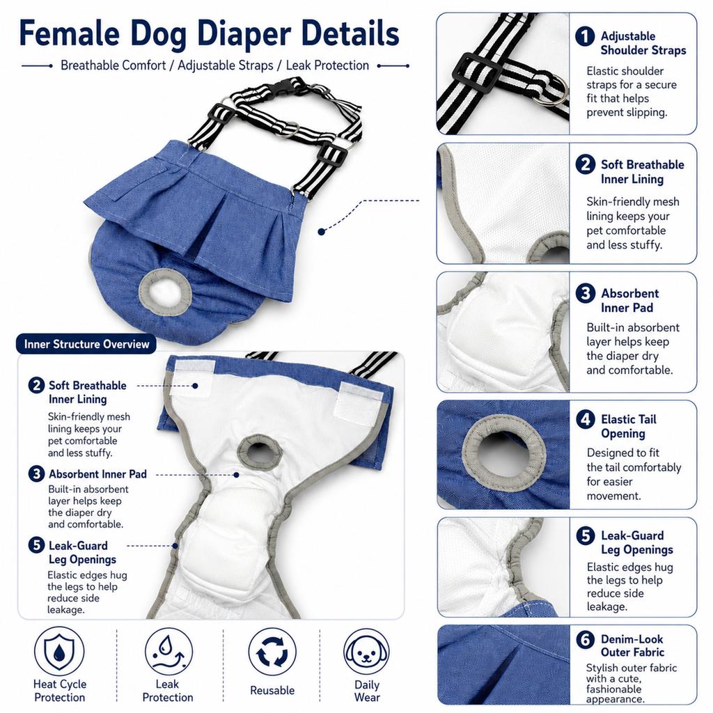 Female Dog Menstrual Pant Anti Disturbance Anti-Pregnancy Safety Pant Adjustable Size Comfortable Breathable Hygienic Pants