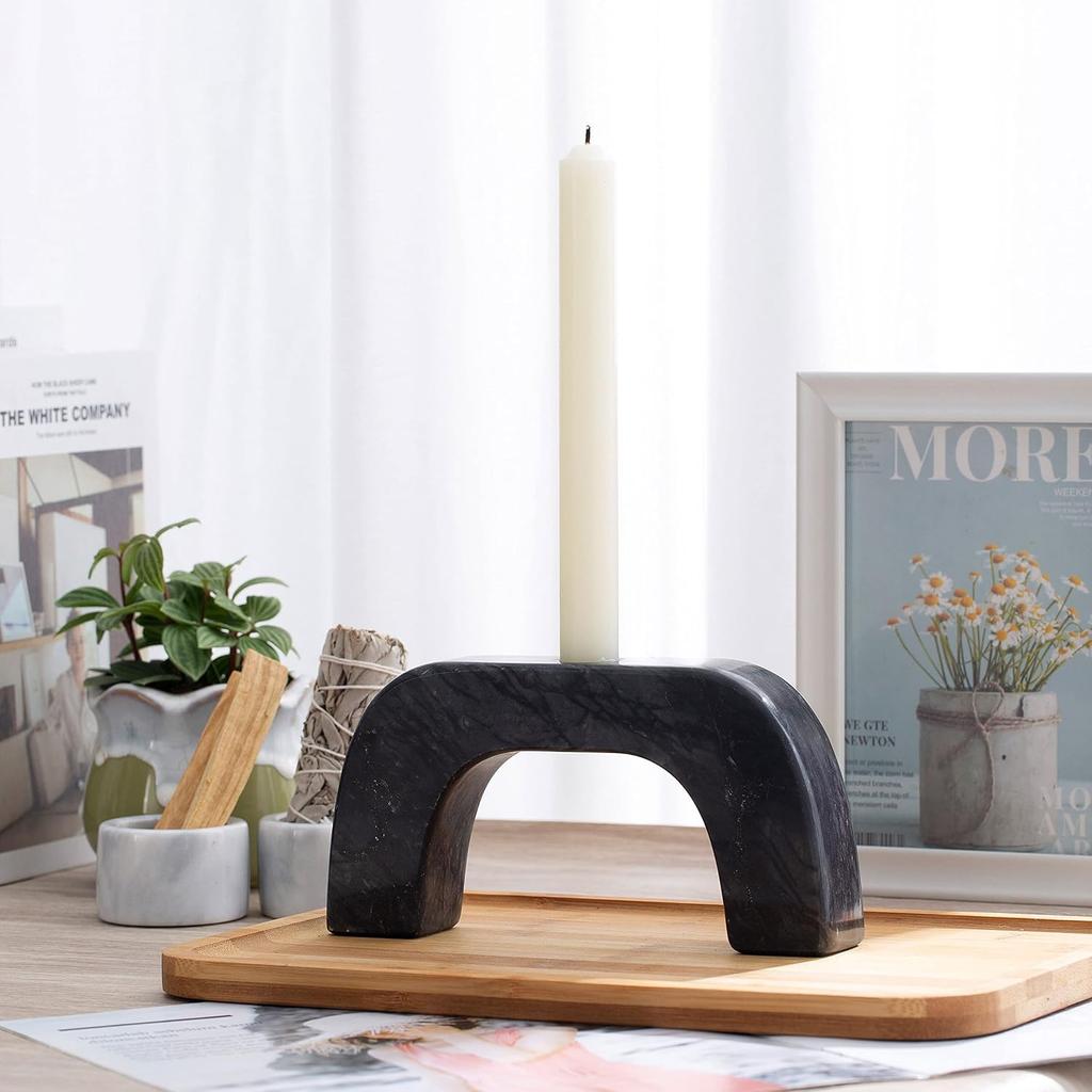 Natural Marble Candle Holder, U-Type Candlestick Holders for Taper Candles, Modern Candle Holder, Candle Sticks Holder Marble Home Decor (Natural
