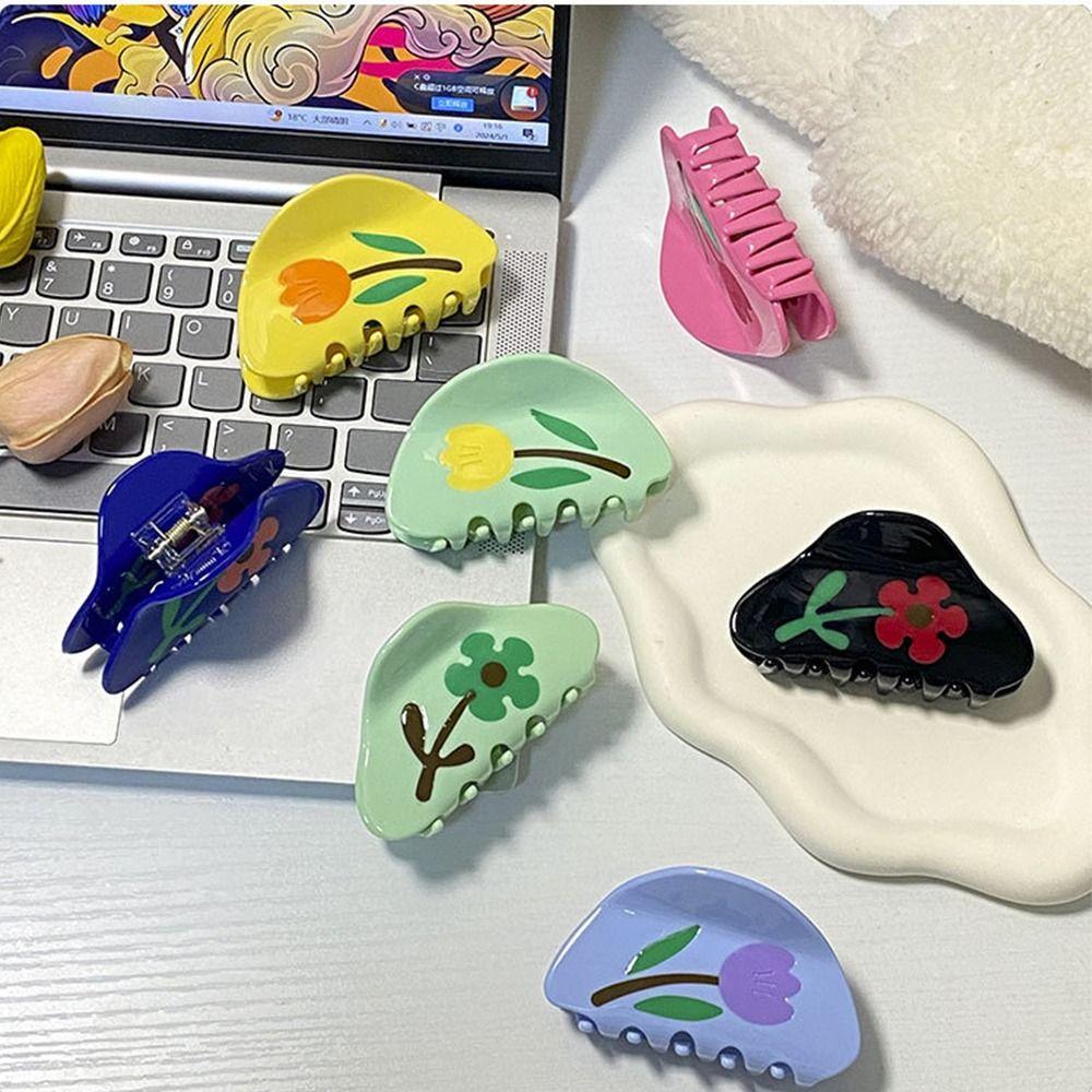 Barrette Tulip Flower Hair Claw Hairpin Back Head Hair Grab Cute Acetic Acid Shark Clip  Girls