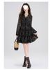 Chic Retro Floral Chiffon Dress: Petite Waist-Cinched Slim Black Style for Autumn & Winter