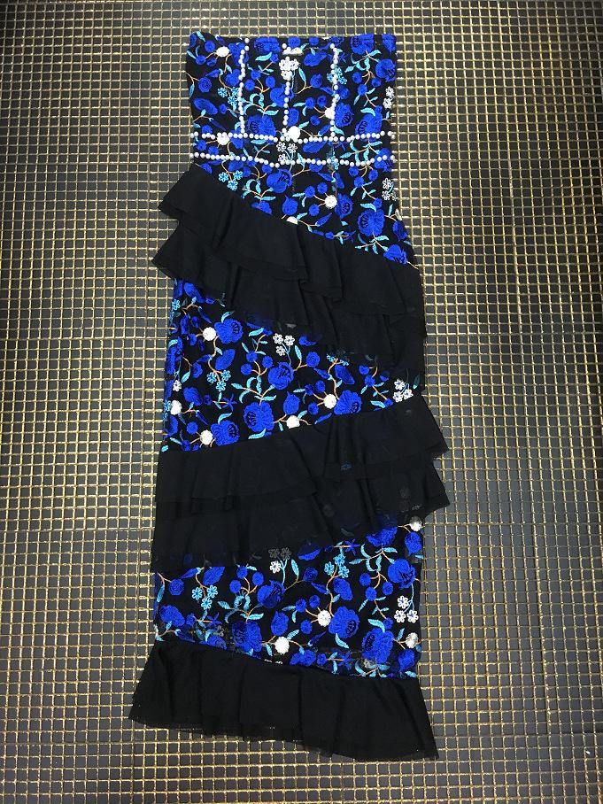 Rochie de petrecere europeană și americană fără bretele, cu dantelă cu volane, talie înaltă, subțiatoare