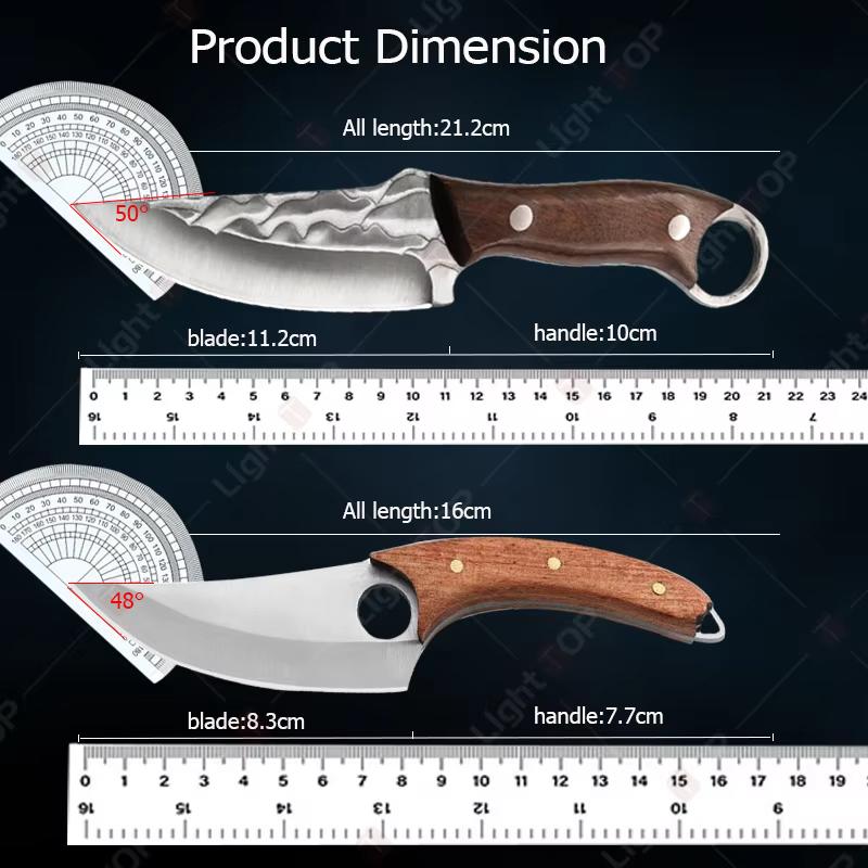 Multifunctional Kitchen Knife Handmade Forged Boning Knife Meat Cutting Fruit Knives Wooden Handle Stainless Steel BBQ Knife