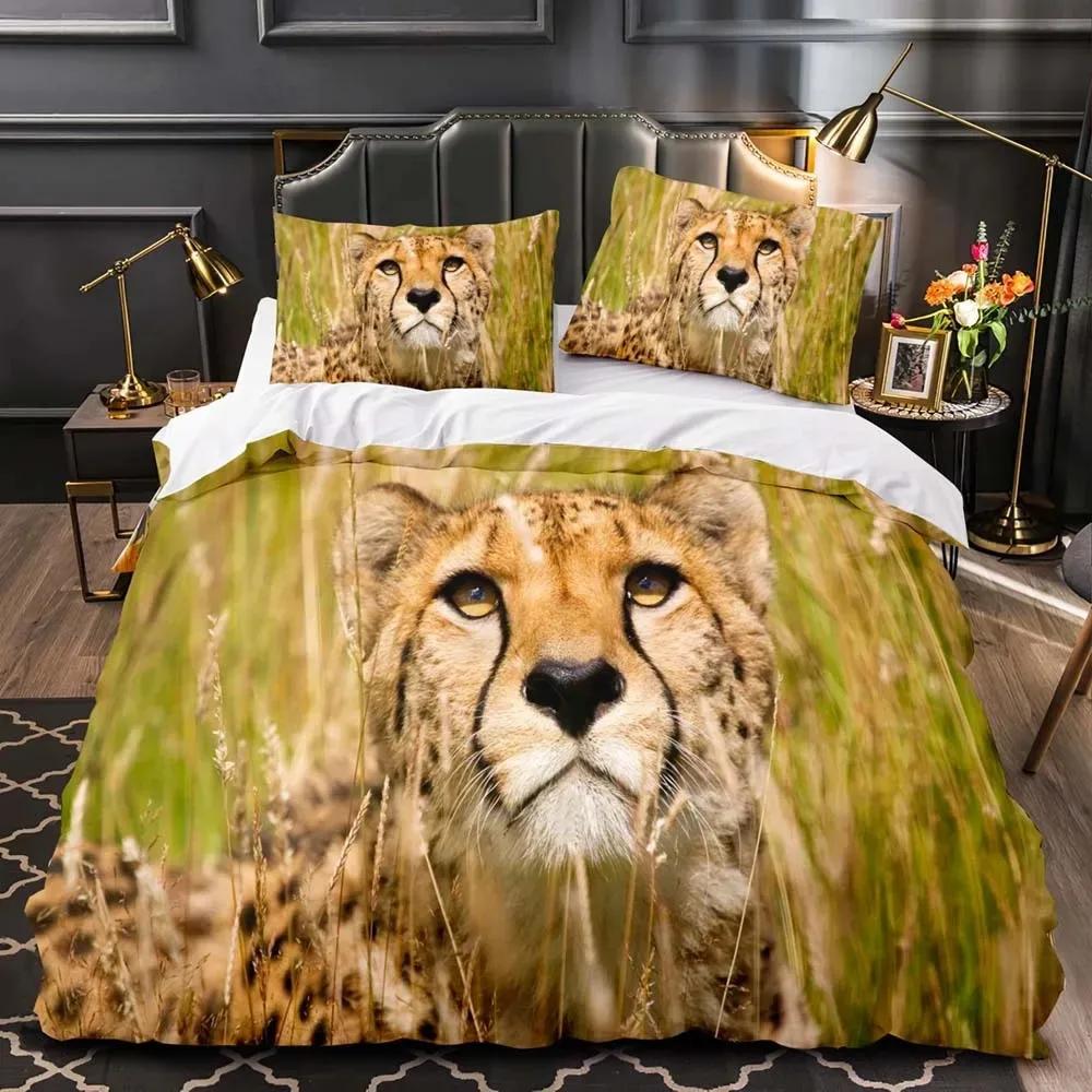 Lion King Queen Duvet Cover Watercolor Animal Bedding Set for Boys Teens Adults Colorful Wildlife 2/3pcs Polyester Quilt Cover