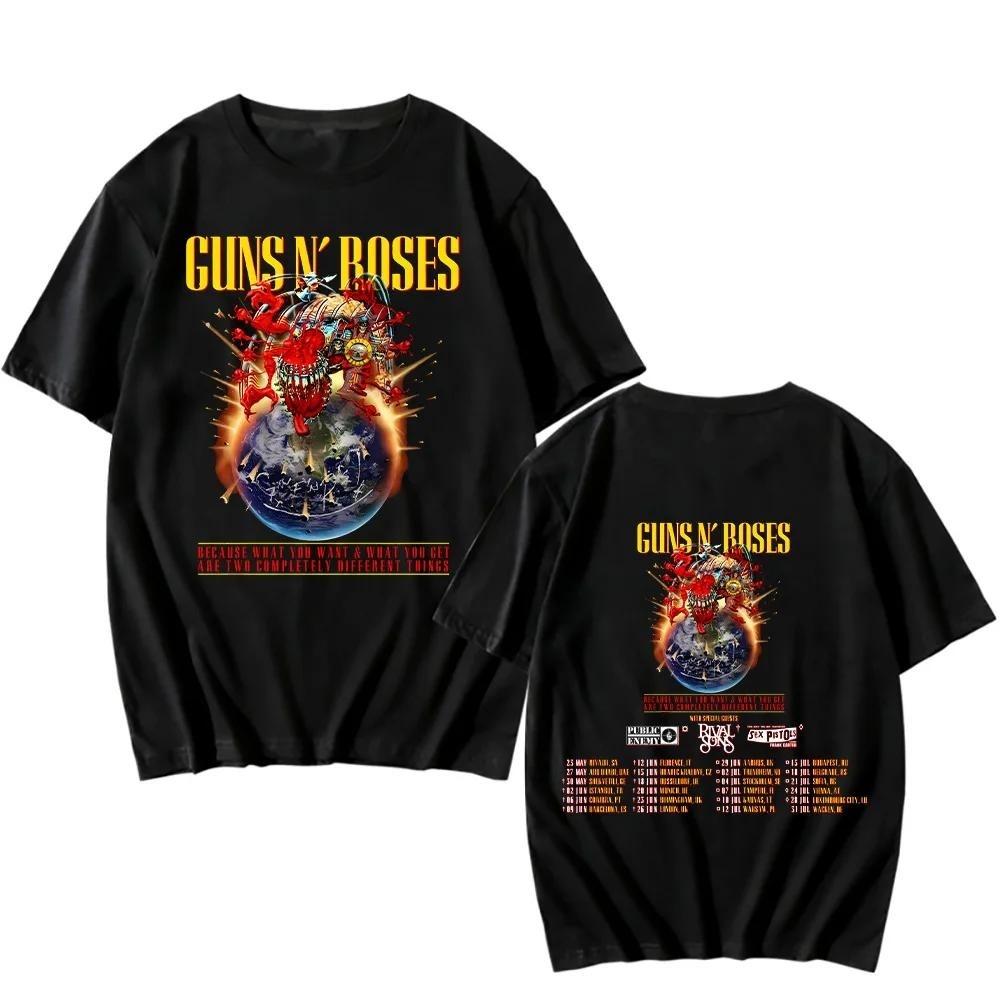 

Футболки Guns N Roses 2025 Tour Vintage Rock с коротким рукавом Модные хлопковые футболки для женщин и мужчин Футболки Летняя одежда Y2K Топы S чёрный