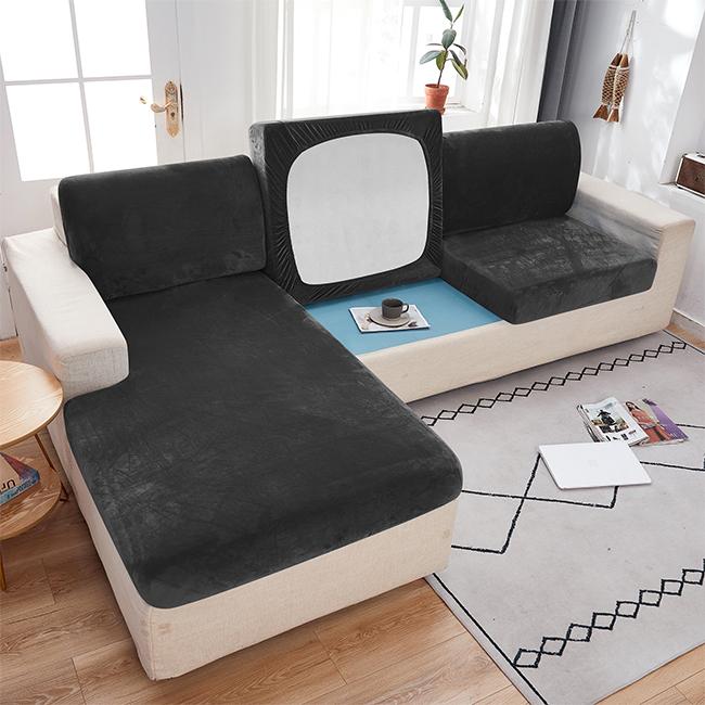 Sofa Seat Cover, Velvet, Black 50-65Cm