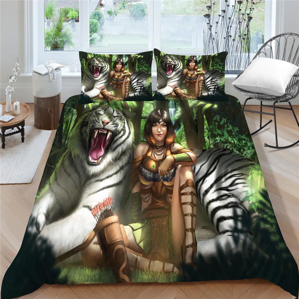 Home Bettwäsche King Queen Size Bettbezug-Set 3D-Tiger-bedrucktes Bettwäsche-Set