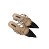 2025 new summer French rivets high-end high-heeled bag head half slippers women's pointed thick heel with skirt sandals