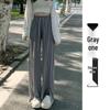 Plus Size Women's High-Waisted Wide-Leg Ice Silk Summer Pants with Split Drape and Sun Protection.
