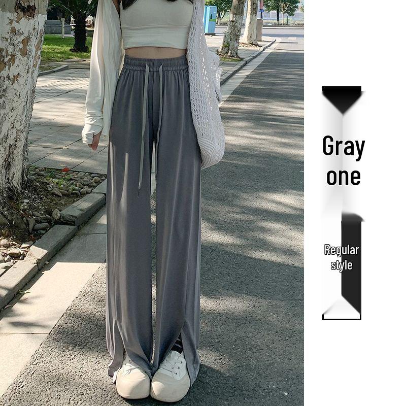 

Plus Size Women s High-Waisted Wide-Leg Ice Silk Summer Pants with Split Drape and Sun Protection. XL (Recommended for 120-140 jin)