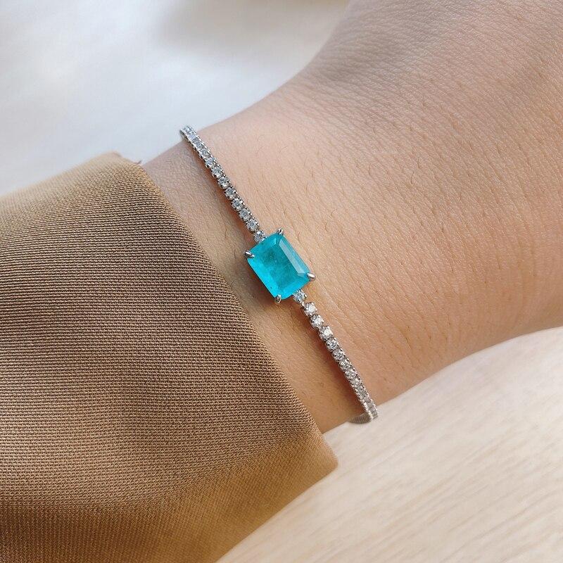 100% 925 Sterling Silver Paraiba Tourmaline Bracelet For Women Sparkling Full High Carbon Diamond Girls Party Fine Jewelry