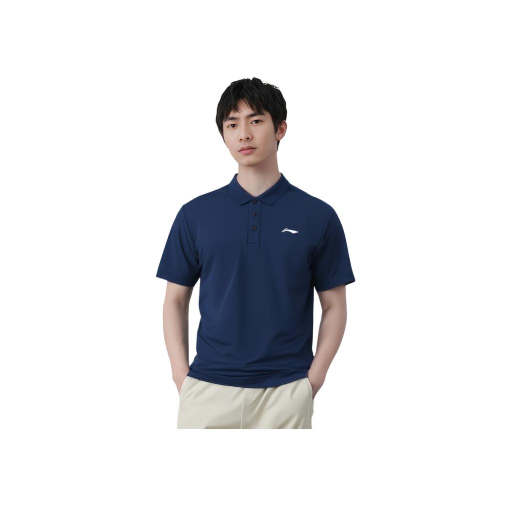 Li-Ning Fashion Simple Solid Color Letter Logo Casual Breathable Comfortable Sports Polo Shirt Unisex Tops Guangdong-Blue APLU803-3