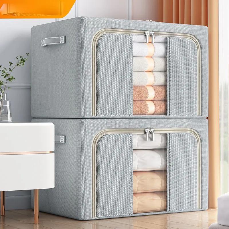 Home Clothes Storage Box Folding Steel Frame Storage Box Cotton Quilt Large Capacity Oxford Cloth Waterproof Storage Organizing