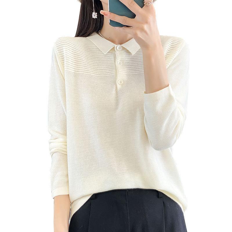 Herbst und Winter Damen Tops Strickwaren Polo Shirt Langarm Strickwaren