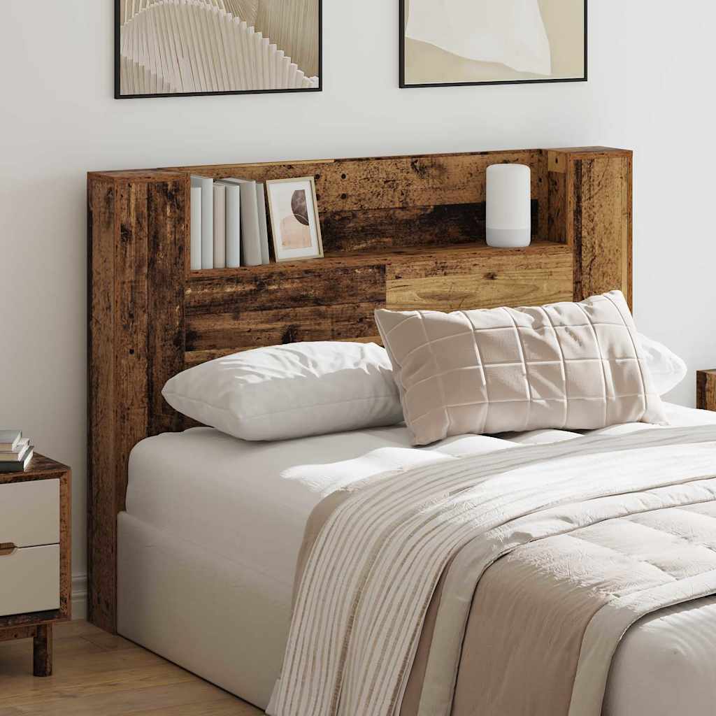 Storage Headboard with LED Reclaimed Wood Look Wood Based Material