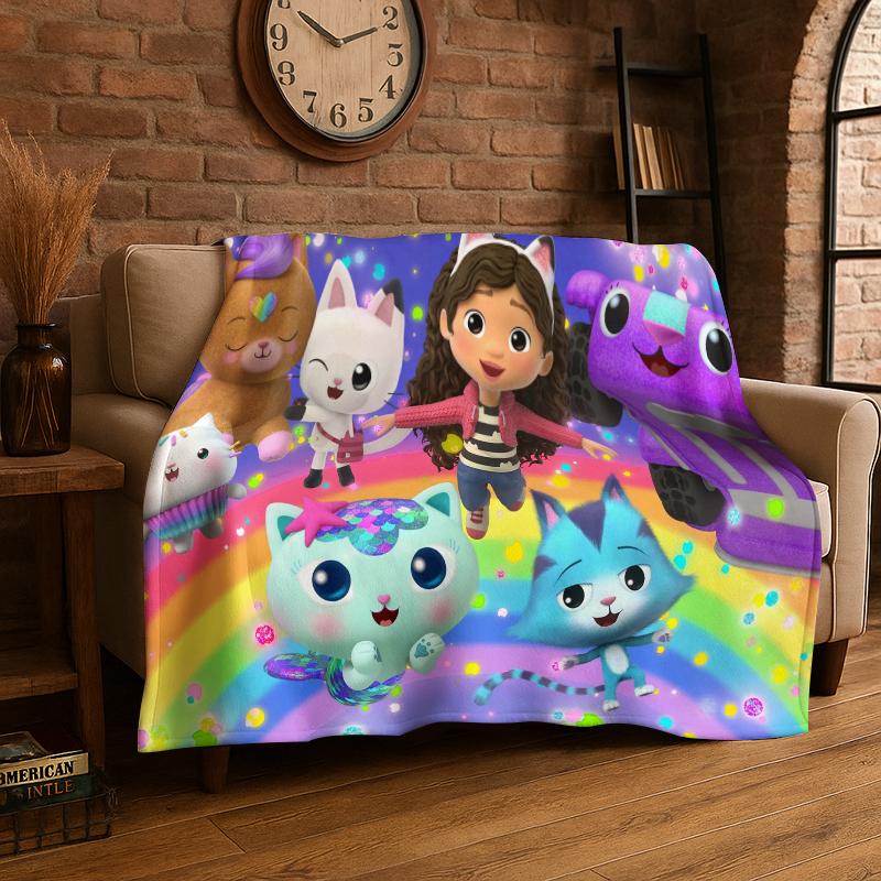 Cartoon Gabby Dollhouse Girl Flannel Blanket Soft Warm Throw Blanket for Bedroom Living Room Bed Travel Camping Picnic Kid