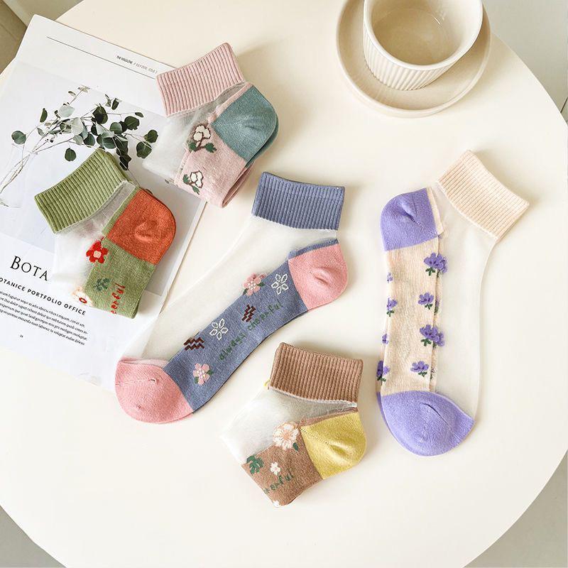 5Pairs Breathable Sweat Absorbing Socks Wear-Resistant Odor Proof Summer Socks For Women Transparent Invisible Thin Socks