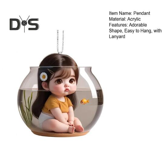 Cute Little Girl Pendant Hanging Ornament with Lanyard Easy To Hang Versatile Novelty Rearview Mirror Decoration