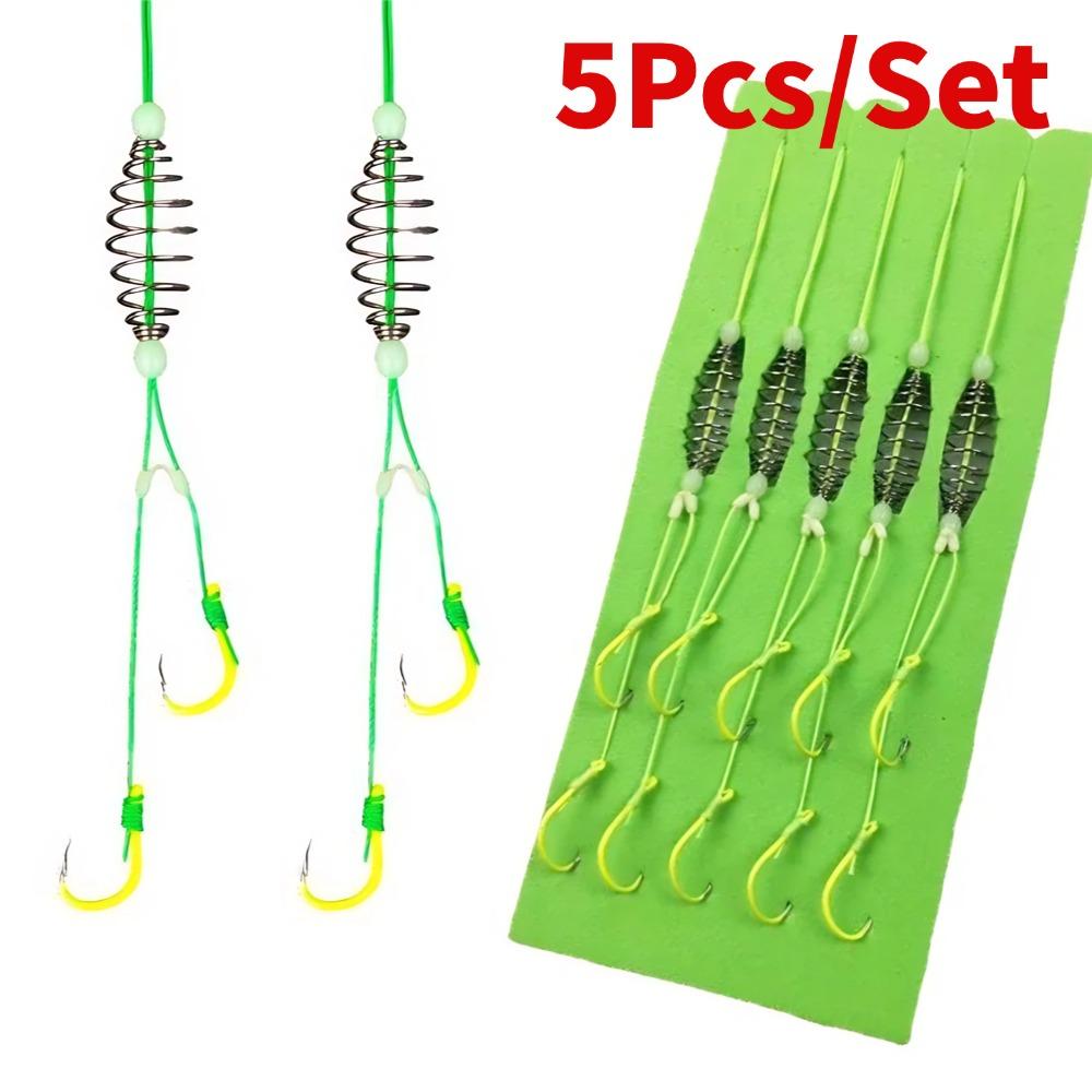 5 Pairs/Lot Double Barbed Hooks Carbon Steel Fishing Hook with PE Line Anti-winding Bighead Carp Anti-tangle Explosion Hooks