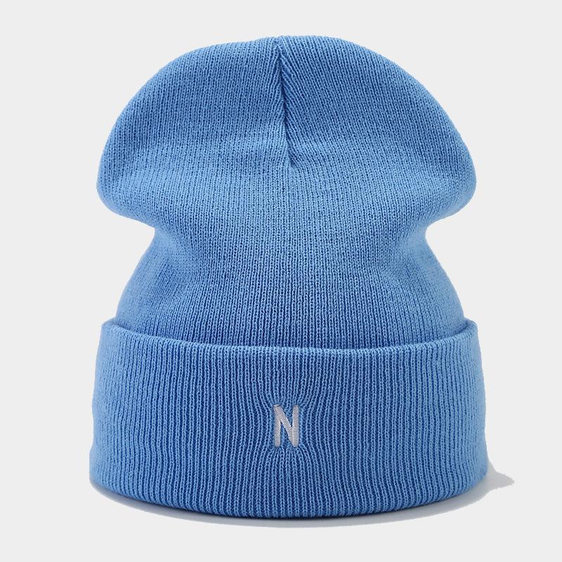 

Модный трендовый бренд вязаная шапка с буквой N детская простая трендовая шапка-бини мужская универсальная шерстяная шапка прилив One size озеро синий
