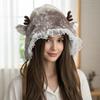 Cartoon Head Wrap Furry Deer Soft Thicken Trapper Hat for Women Outdoor Wear Lace Brim Holiday Party Photo Props