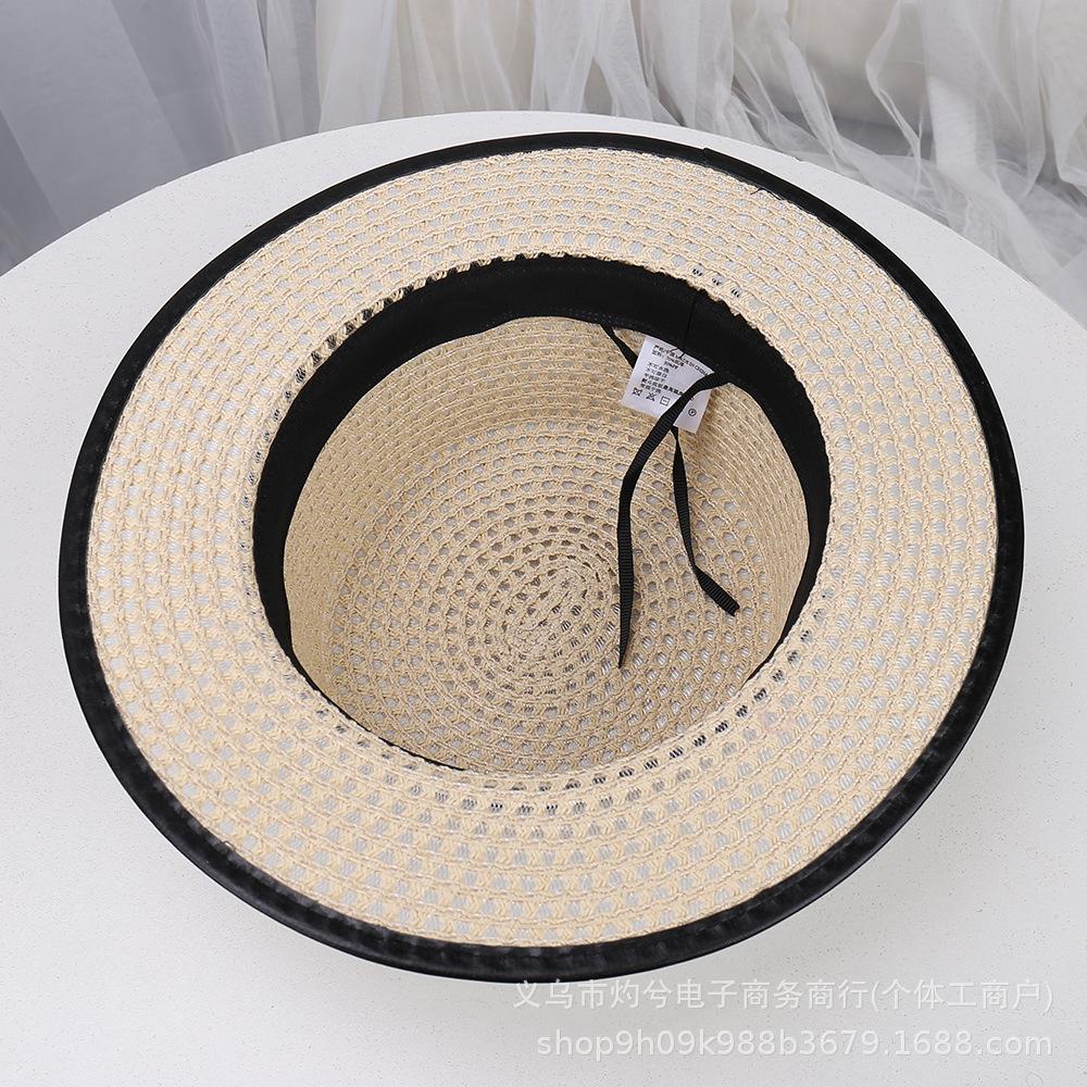 Hepburn Style Flat Top Straw Hat Women's New Sunscreen Sun Hat British Style Straw Woven Flat Edge Hat Summer Sunshade Hat