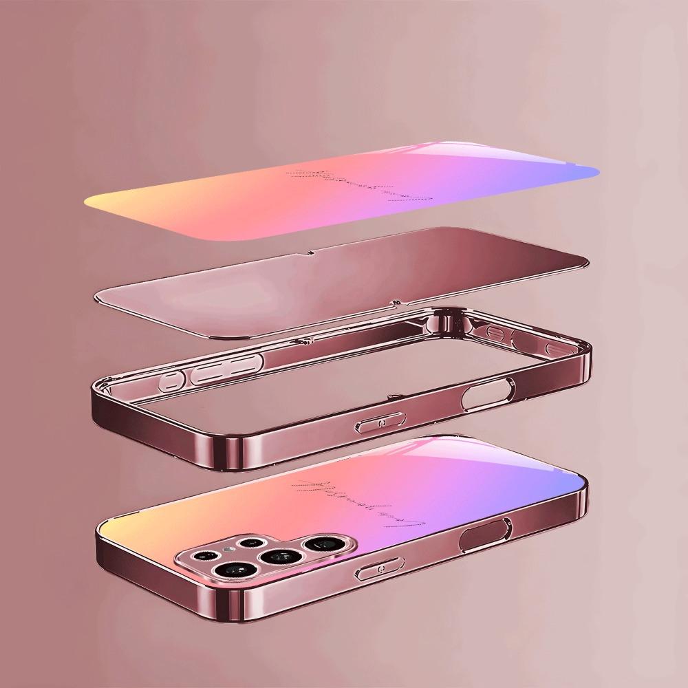 Pink purple gradient glass phone case suitable for Samsung Galaxy S26 S25 S24 S23 S22 S20 FE/Ultra/Plus anti drop back cover