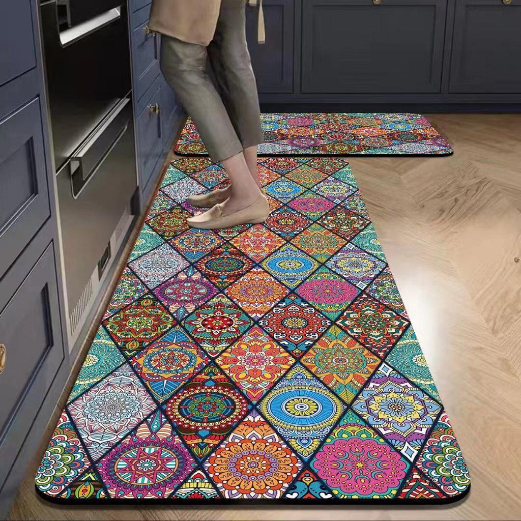 European Style Non-Slip Waterproof Kitchen Floor Mat, Oil-Absorbing and Wash-Free