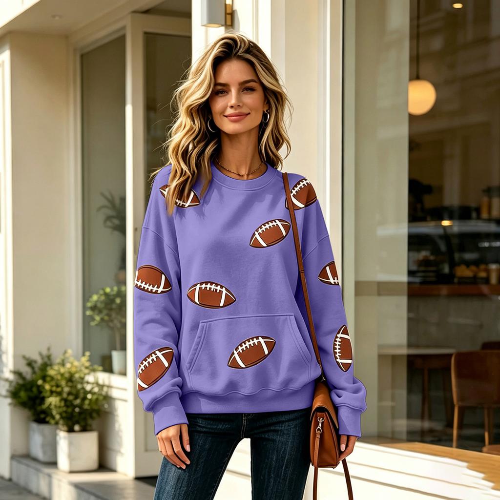 Women's Casual Neck Sweatshirt with Rugby Print