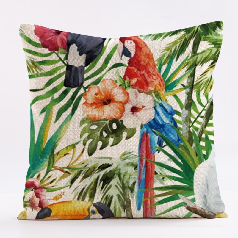 New Flower-and-bird Tropical Plant Waterproof Pillowcase, Printed Sofa Cushion, Detachable and Washable Pillow 45x45cm (Pillow Insert Not Included)