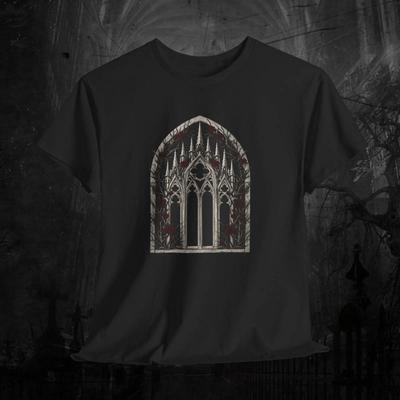 Gothic Cathedral T Shirt Dark Academia Roses Spire Vintage Washed Slightly Stylish Soft Graphic Fashion Designer Clothes