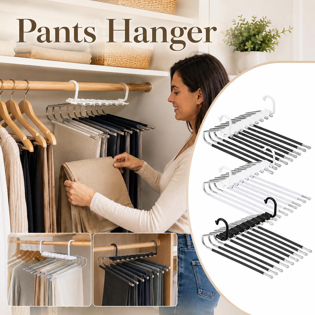 Multi-Tier Pants Hanger with 9 Non-Slip Bars Space Saving Closet Organizer Metal Clothes Rack for Home Use