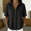 Women's Linen Blend Shirt Casual Short Sleeve Button-Down Loose Fit Blouse Tops