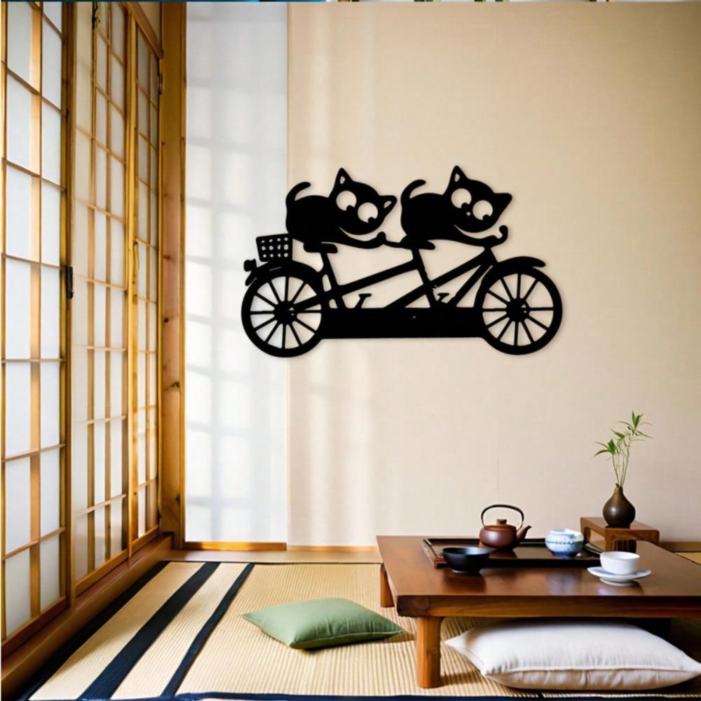 Vintage Cycling Cats Iron Wall Art Black Silhouette Indoor Outdoor Decor