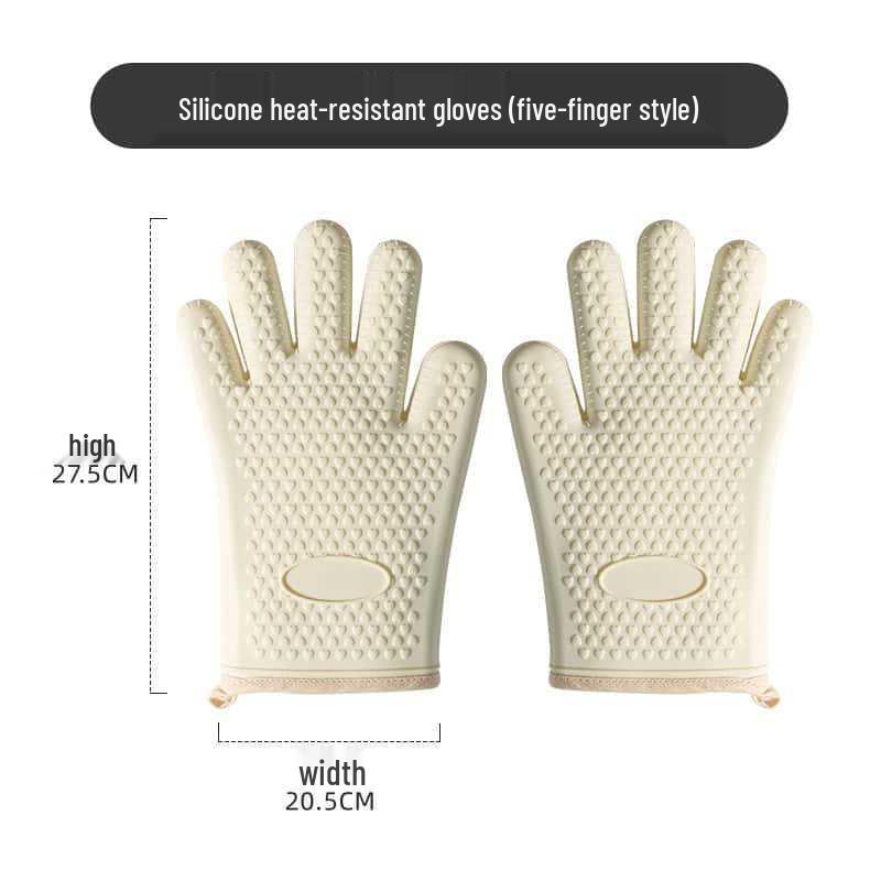 Hitzebeständige Silikon-Ofenhandschuhe: Fünf-Finger-Verbrühschutz, verdickt für Hochtemperatur-Backen und Mikrowellengebrauch.