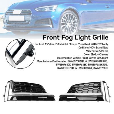 2 st Främre Bumper Dimljus Gitter Cover Trim Passar S5 A5 S-Line 2018-2019