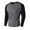 Men's Slim Fit Casual Sports Round Neck Long Sleeve Colorblock Pullover Bottoming Long Sleeve Top