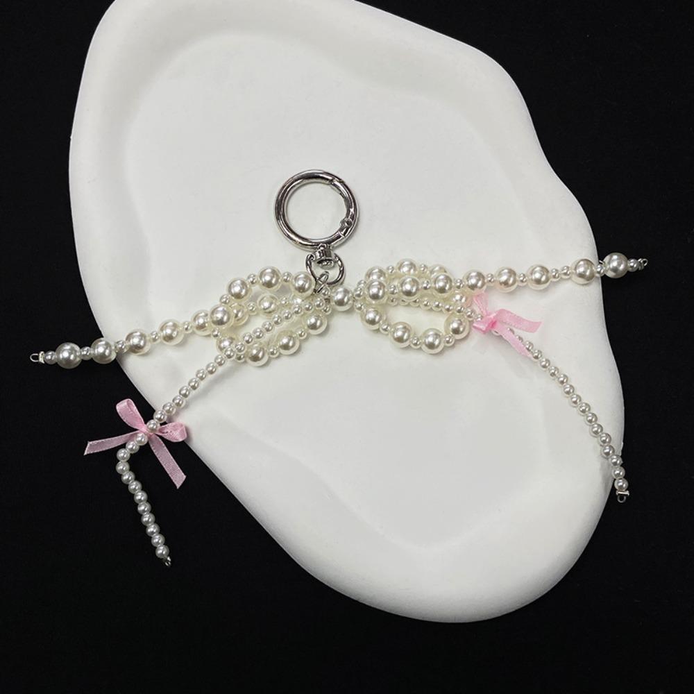 Sweet Bowknot Keychain Pearl Beads Bag Charm Fashion Ribbon Key Chain