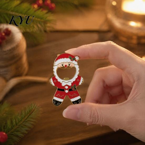 Holiday Souvenir for Friends Christmas Santa Bottle Opener, Zinc Alloy Refrigerator Magnet, Home Decor Gift Beer Cap Cute Stocking Stuffer Opener