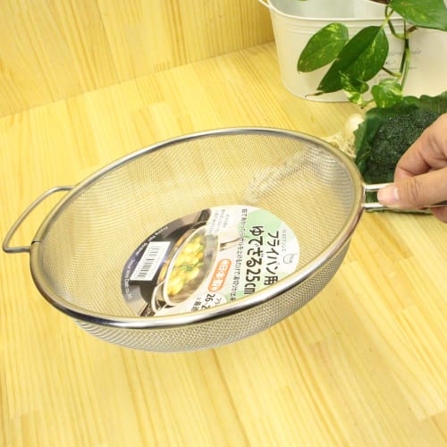 Nichi Nichi Tools One-Handed Strainer for Frying Pans and Boiling, 25cm, Stainless Steel, Made in Japan, Dishwasher Safe, Silver