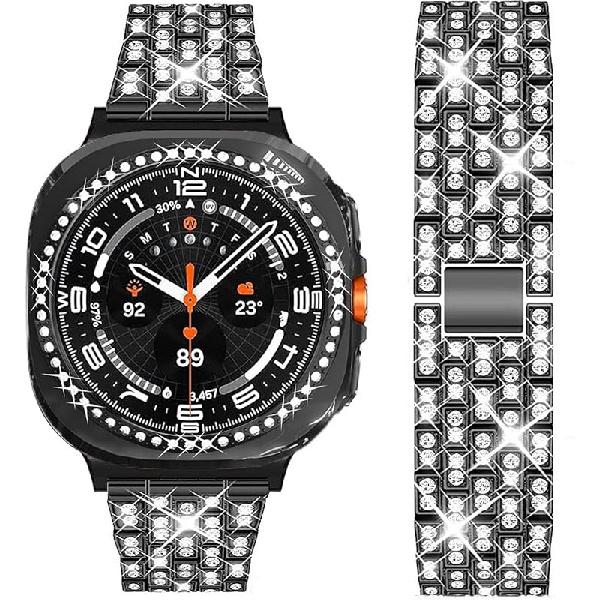 

Ремешки для часов, совместимые с Samsung Galaxy Watch 7 Ultra (47мм), 20 мм Блестящий Металлический Браслет с Стразами и Бриллиантами с Защитным Чехлом для Замены Galaxy 7 ultra (47mm)