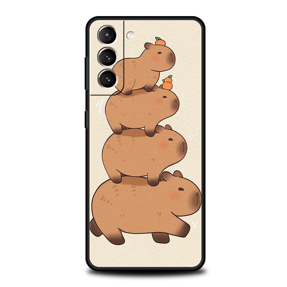 Cartoon Capybara Phone Case For Samsung Galaxy S26 Ultra S25 Plus S24 FE S23 S22 5G S21 S20 Cover Black Soft