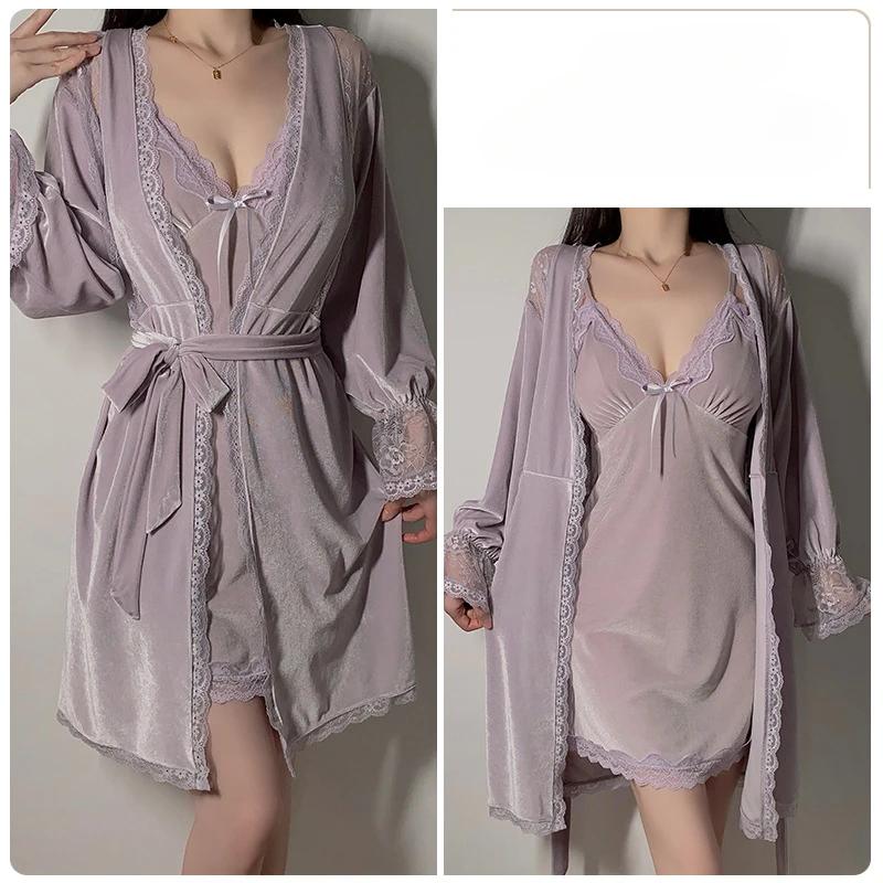 

Sling Женский пижамный комплект Осенне-зимний теплый пижамный комплект Женская пижама Простое нижнее белье XL