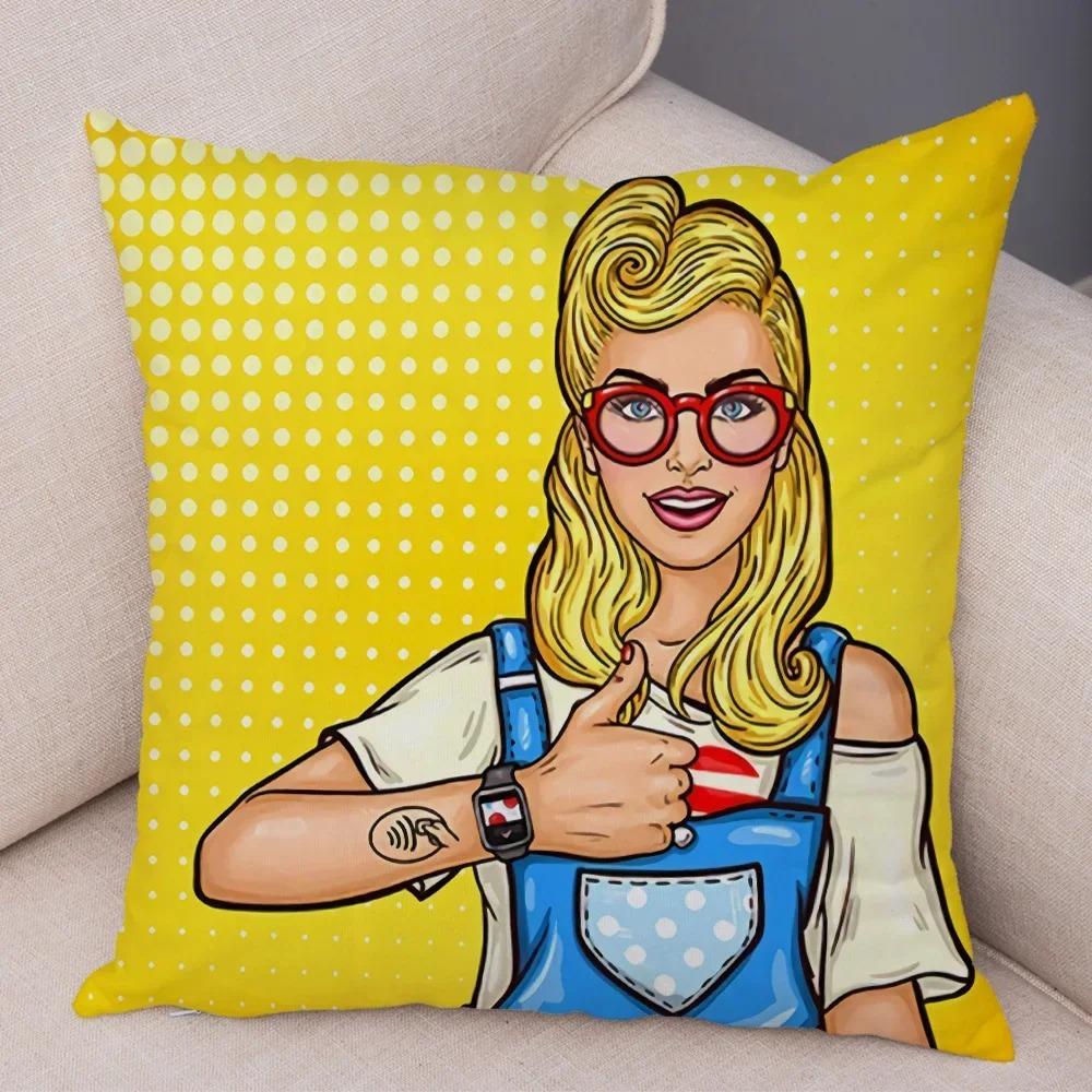Home Decor Pop Art Style Women With Money Pillow Pattern Cushion Cover Suitable For Sofa Bedroom Car Pillow Cover