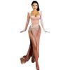 2021 Women's Fashion Slimming Sexy High Waist Velvet Evening Dress with Gloves