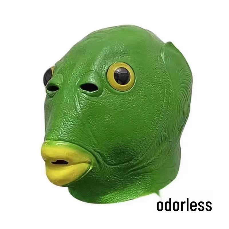 Green Fish Monster Headgear: Hilarious Full Face Prank Mask Inspired by Sand Sculpture Internet Celebrity