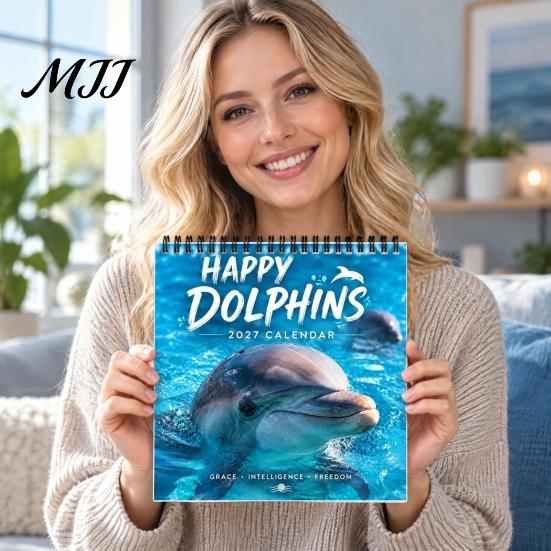 Twelve Month Agenda Happy Dolphins 2027 Wall Calendar, Cute Ocean Animal 12 Daily To-do Notes Planner, Funny Dolphin Photography Hanging Calendar for