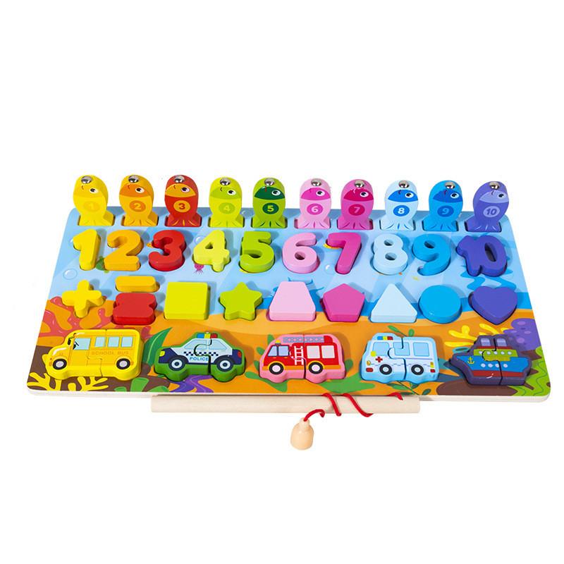 Fishing Childrens Wooden Logarithmic Board Letter Shape Pairing Toy Learning For
